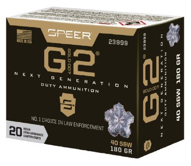 Speer 40 S&W Ammunition Gold Dot G2 23999 180 Grain Gold Dot Hollow Point 20 Rounds