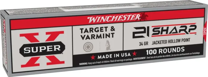 WINCHESTER SUPER X 21 SHARP 34G JHP 100RD BX 2000RD CASE