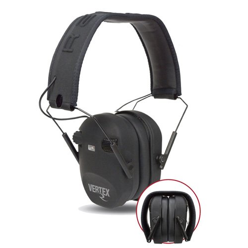 VERTEX RECHARGEABLE SLIM DUAL-MIC ELECTRONIC EARMUFF - BLACK