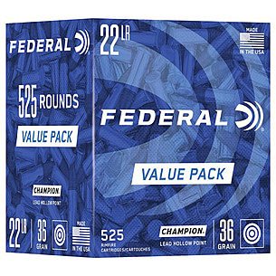 Federal 22 Long Rifle Ammunition Champion F747 36 Grain Lead Hollow Point Value Pack 525 Rounds