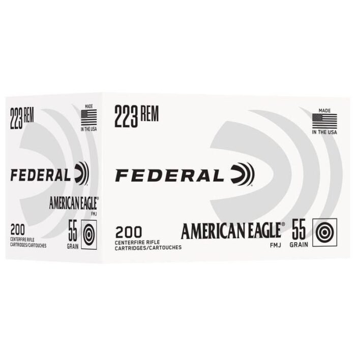 Federal American Eagle Rifle Ammunition .223 Rem 55gr FMJ 3240 fps 200/ct