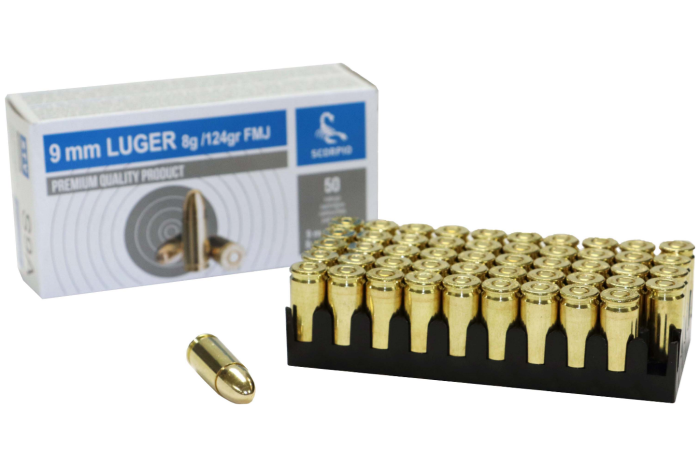 STV Technology 9mm 124 Grain Boxer Primed Full Metal Jacket Brass Case 50 Round Box
